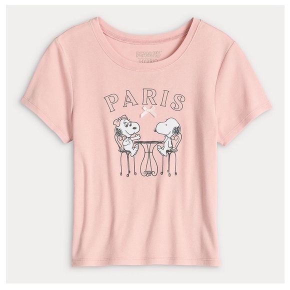 🆕 Peanuts Snoopy and Belle Short Sleeve Tee with Paris Logo Pink Junior Size XL - Picture 1 of 5